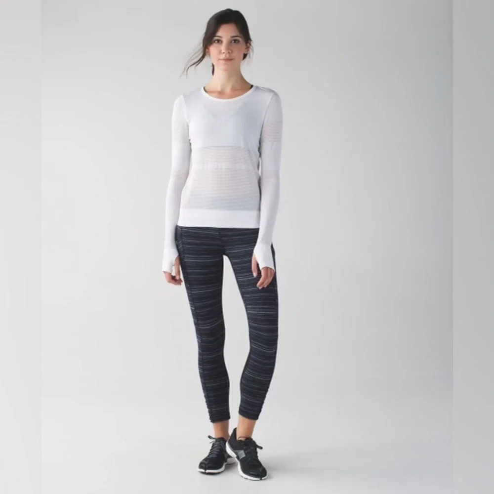 Lululemon Speed Crop Cyber Stripe Naval Blue Black Leggings